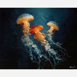 quiet, broken, presence, jellyfish, palette knife, oil painting, impasto, thick paint, textured surface, expressive art, painterly style, material depth, visual rhythm, hand painted, layered pigment, atmospheric, fine art, contemporary painting