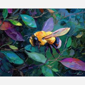 strange, presence, bee, palette knife, oil painting, impasto, thick paint, textured surface, expressive art, painterly style, material depth, visual rhythm, hand painted, layered pigment, atmospheric, fine art, contemporary painting