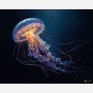 twisted, focus, jellyfish, palette knife, oil painting, impasto, thick paint, textured surface, expressive art, painterly style, material depth, visual rhythm, hand painted, layered pigment, atmospheric, fine art, contemporary painting