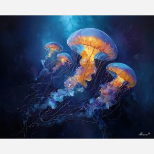 heavy, form, jellyfish, palette knife, oil painting, impasto, thick paint, textured surface, expressive art, painterly style, material depth, visual rhythm, hand painted, layered pigment, atmospheric, fine art, contemporary painting