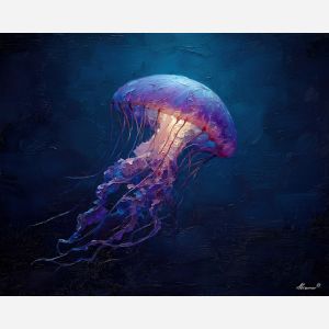 subtle, mood, jellyfish, palette knife, oil painting, impasto, thick paint, textured surface, expressive art, painterly style, material depth, visual rhythm, hand painted, layered pigment, atmospheric, fine art, contemporary painting