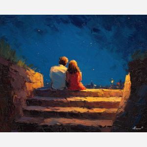 dark valentine,love theme,shadow couple,romantic silhouettes,palette knife,oil painting,impasto,thick paint,textured surface,moody art,intimacy,connection,faceless figures,night scene,emotional art,expressive surface,atmospheric painting,modern fine art