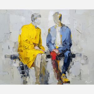 minimal valentine,love theme,faceless couple,abstract figures,palette knife,oil painting,impasto,thick paint,textured surface,minimal art,intimacy,togetherness,clean composition,modern painting,emotional restraint,visual simplicity,contemporary fine art