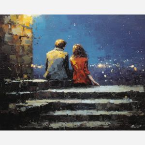 dark valentine,love theme,shadow couple,romantic silhouettes,palette knife,oil painting,impasto,thick paint,textured surface,moody art,intimacy,connection,faceless figures,night scene,emotional art,expressive surface,atmospheric painting,modern fine art