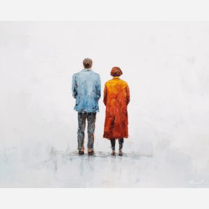 minimal valentine,love theme,faceless couple,abstract figures,palette knife,oil painting,impasto,thick paint,textured surface,minimal art,intimacy,togetherness,clean composition,modern painting,emotional restraint,visual simplicity,contemporary fine art