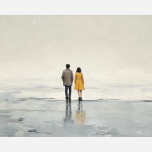 minimal valentine,love theme,faceless couple,abstract figures,palette knife,oil painting,impasto,thick paint,textured surface,minimal art,intimacy,togetherness,clean composition,modern painting,emotional restraint,visual simplicity,contemporary fine art