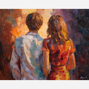 minimal valentine,love theme,faceless couple,abstract figures,palette knife,oil painting,impasto,thick paint,textured surface,minimal art,intimacy,togetherness,clean composition,modern painting,emotional restraint,visual simplicity,contemporary fine art