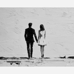 minimal valentine,love theme,faceless couple,abstract figures,palette knife,oil painting,impasto,thick paint,textured surface,minimal art,intimacy,togetherness,clean composition,modern painting,emotional restraint,visual simplicity,contemporary fine art