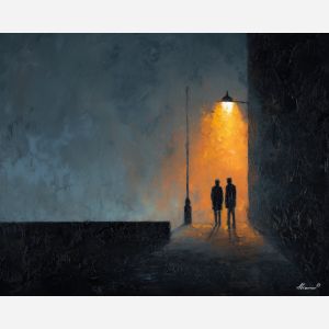 dark valentine,love theme,shadow couple,romantic silhouettes,palette knife,oil painting,impasto,thick paint,textured surface,moody art,intimacy,connection,faceless figures,night scene,emotional art,expressive surface,atmospheric painting,modern fine art