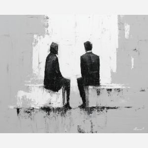 minimal valentine,love theme,faceless couple,abstract figures,palette knife,oil painting,impasto,thick paint,textured surface,minimal art,intimacy,togetherness,clean composition,modern painting,emotional restraint,visual simplicity,contemporary fine art