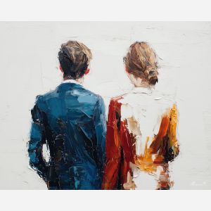 minimal valentine,love theme,faceless couple,abstract figures,palette knife,oil painting,impasto,thick paint,textured surface,minimal art,intimacy,togetherness,clean composition,modern painting,emotional restraint,visual simplicity,contemporary fine art