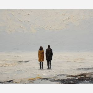 minimal valentine,love theme,faceless couple,abstract figures,palette knife,oil painting,impasto,thick paint,textured surface,minimal art,intimacy,togetherness,clean composition,modern painting,emotional restraint,visual simplicity,contemporary fine art