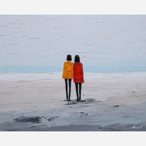 minimal valentine,love theme,faceless couple,abstract figures,palette knife,oil painting,impasto,thick paint,textured surface,minimal art,intimacy,togetherness,clean composition,modern painting,emotional restraint,visual simplicity,contemporary fine art