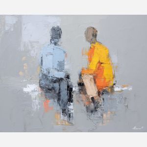 minimal valentine,love theme,faceless couple,abstract figures,palette knife,oil painting,impasto,thick paint,textured surface,minimal art,intimacy,togetherness,clean composition,modern painting,emotional restraint,visual simplicity,contemporary fine art