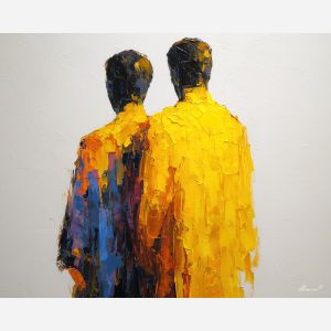 minimal valentine,love theme,faceless couple,abstract figures,palette knife,oil painting,impasto,thick paint,textured surface,minimal art,intimacy,togetherness,clean composition,modern painting,emotional restraint,visual simplicity,contemporary fine art