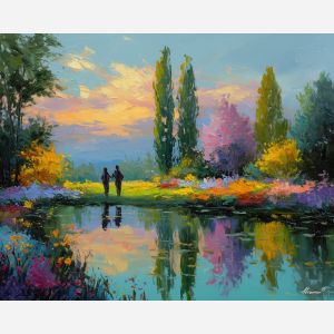 vivid, field, easter theme, spring celebration, pastel colors, palette knife, oil painting, impasto, bright art, seasonal, spring park, decorated eggs, festive, colorful scene, textured paint, joyful mood, springtime