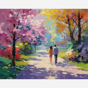 playful, colors, easter theme, spring celebration, pastel colors, palette knife, oil painting, impasto, bright art, seasonal, spring park, decorated eggs, festive, colorful scene, textured paint, joyful mood, springtime