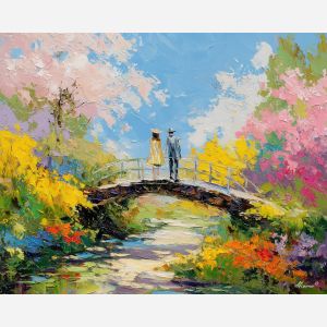 vivid, season, easter theme, spring celebration, pastel colors, palette knife, oil painting, impasto, bright art, seasonal, spring park, decorated eggs, festive, colorful scene, textured paint, joyful mood, springtime