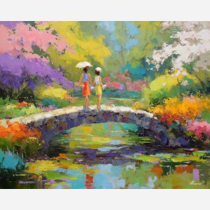 lively, horizon, easter theme, spring celebration, pastel colors, palette knife, oil painting, impasto, bright art, seasonal, spring park, decorated eggs, festive, colorful scene, textured paint, joyful mood, springtime