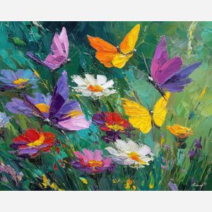 clear, colors, spring theme, bright colors, green, yellow, violet, red, seasonal art, people, animals, painterly, expressive style, modern painting, textured surface, joyful mood, color harmony