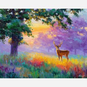 colorful, scene, spring theme, bright colors, green, yellow, violet, red, seasonal art, people, animals, painterly, expressive style, modern painting, textured surface, joyful mood, color harmony