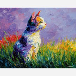 clear, ground, spring theme, bright colors, green, yellow, violet, red, seasonal art, people, animals, painterly, expressive style, modern painting, textured surface, joyful mood, color harmony