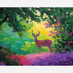 bright, moment, spring theme, bright colors, green, yellow, violet, red, seasonal art, people, animals, painterly, expressive style, modern painting, textured surface, joyful mood, color harmony