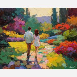 sunlit, ground, spring theme, bright colors, green, yellow, violet, red, seasonal art, people, animals, painterly, expressive style, modern painting, textured surface, joyful mood, color harmony