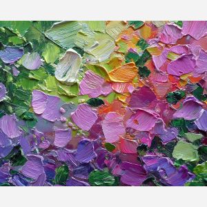 clear, layers, spring abstract, abstract art, bright colors, green, yellow, violet, red, palette knife, oil painting, impasto, textured surface, modern abstract, color harmony, seasonal abstraction, expressive painting