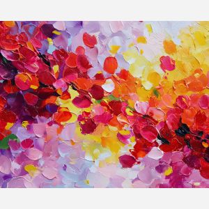 joyful, shift, spring abstract, abstract art, bright colors, green, yellow, violet, red, palette knife, oil painting, impasto, textured surface, modern abstract, color harmony, seasonal abstraction, expressive painting