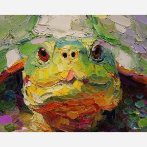 soft, focus, turtle close up, spring animal, wildlife portrait, animal face, palette knife, oil painting, impasto, textured surface, expressive animal, modern wildlife art, spring colors, painterly portrait, seasonal art, nature, close crop