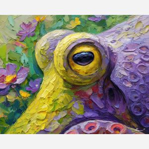 clear, head, octopus close up, spring animal, wildlife portrait, animal face, palette knife, oil painting, impasto, textured surface, expressive animal, modern wildlife art, spring colors, painterly portrait, seasonal art, nature, close crop