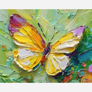 focused, features, butterfly close up, spring animal, wildlife portrait, animal face, palette knife, oil painting, impasto, textured surface, expressive animal, modern wildlife art, spring colors, painterly portrait, seasonal art, nature, close crop