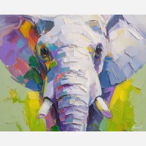 fresh, eyes, elephant close up, spring animal, wildlife portrait, animal face, palette knife, oil painting, impasto, textured surface, expressive animal, modern wildlife art, spring colors, painterly portrait, seasonal art, nature, close crop