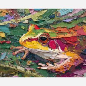 wild, ground, spring animals, frogs, wildlife art, nature scene, bright colors, palette knife, oil painting, impasto, textured surface, animal painting, springtime, modern wildlife art, painterly style, seasonal art, expressive painting