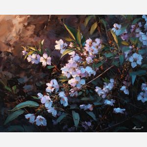 spring dusk,flowers light,oil painting
