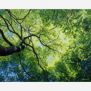 spring leaves,light canopy,oil painting