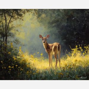 spring deer,fawn forest,oil painting