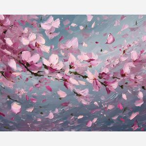 spring breeze,flower petals,oil painting