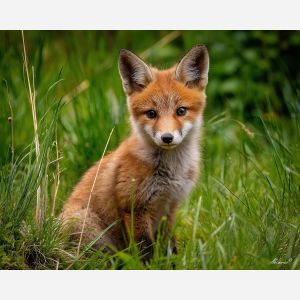 spring fox cub,meadow grass,oil painting