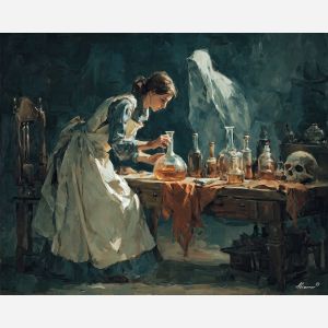 witch ghost potion,cozy workspace