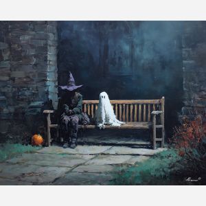 witch ghost bench,moonlight calm