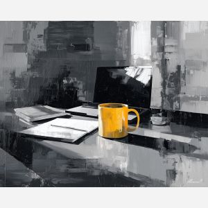 aclosedlaptop, business art, corporate, abstract, palette knife, oil painting, impasto, textured surface, modern, minimal, professional, conceptual, clean design, office theme, contemporary art, visual concept