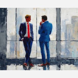 formal, moment, business theme, office scene, meeting, professional, palette knife, oil painting, impasto, textured surface, corporate, modern office, workplace art, presentation, collaboration, desk, whiteboard