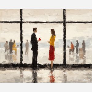 active, office, business theme, office scene, meeting, professional, palette knife, oil painting, impasto, textured surface, corporate, modern office, workplace art, presentation, collaboration, desk, whiteboard