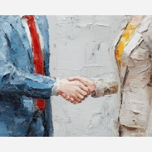 clean, plan, business theme, office scene, meeting, professional, palette knife, oil painting, impasto, textured surface, corporate, modern office, workplace art, presentation, collaboration, desk, whiteboard