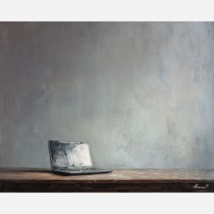 aclosedlaptop, business art, corporate, abstract, palette knife, oil painting, impasto, textured surface, modern, minimal, professional, conceptual, clean design, office theme, contemporary art, visual concept