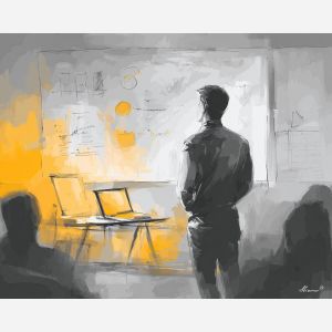 open, conference, business theme, office scene, meeting, professional, palette knife, oil painting, impasto, textured surface, corporate, modern office, workplace art, presentation, collaboration, desk, whiteboard