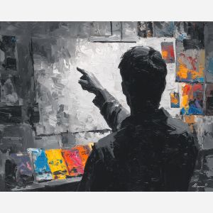 open, task, business theme, office scene, meeting, professional, palette knife, oil painting, impasto, textured surface, corporate, modern office, workplace art, presentation, collaboration, desk, whiteboard