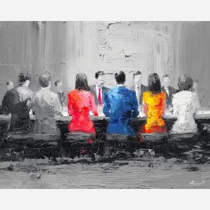 formal, desk, business theme, office scene, meeting, professional, palette knife, oil painting, impasto, textured surface, corporate, modern office, workplace art, presentation, collaboration, whiteboard